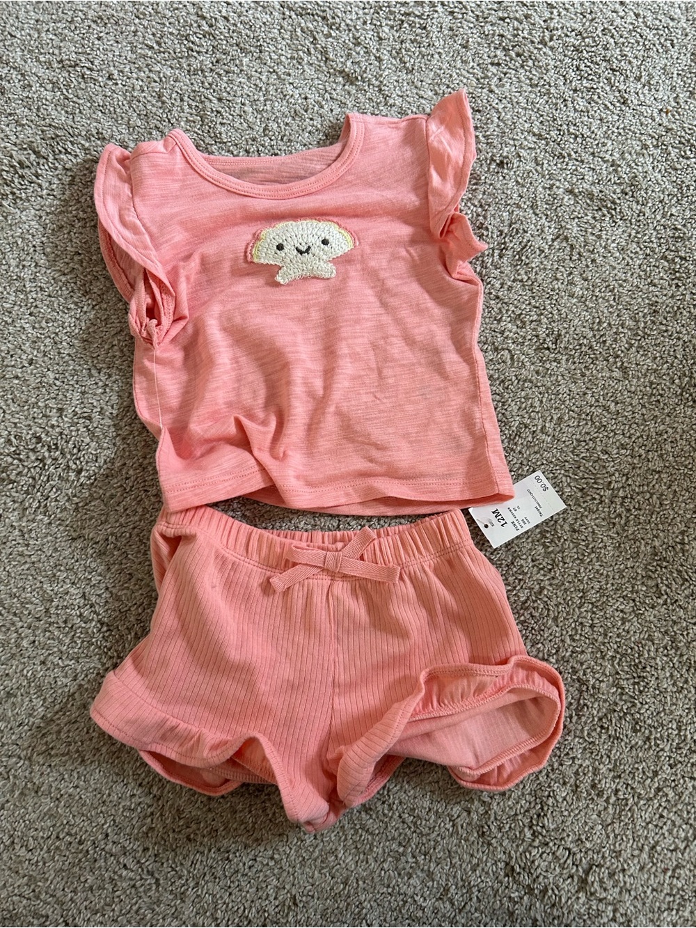 Cloud Island 12 Month Pink Ruffle Sleeve Top & Shorts Set NWT